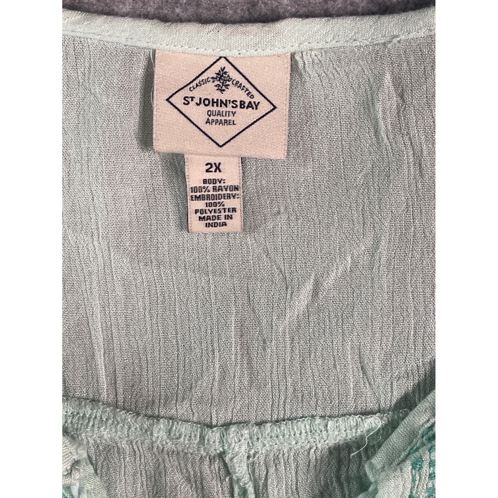 St Johns Bay Mint Green Embroidered Peasant Blouse Tassel Tie Top Womens 2X - Picture 5 of 8